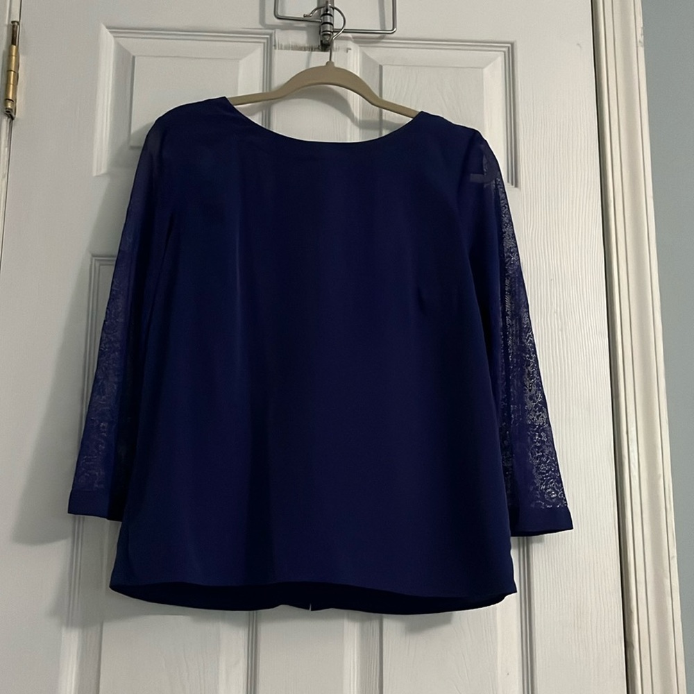 Armani Exchange Royal Blue Satin and Lace Long Sleeve Top